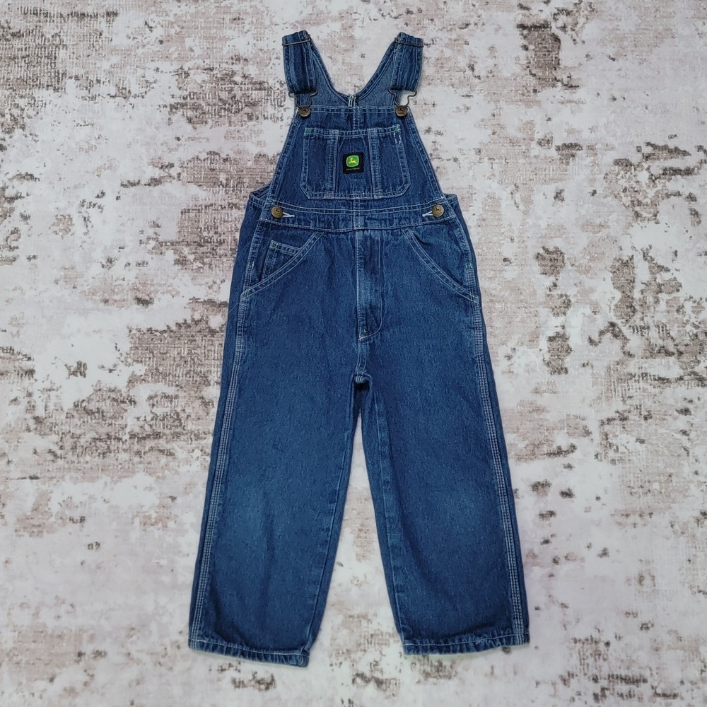 John Deere Kids Denim Overalls Size 5 Bib Overalls Farm Tractor Blue Jeans EUC
